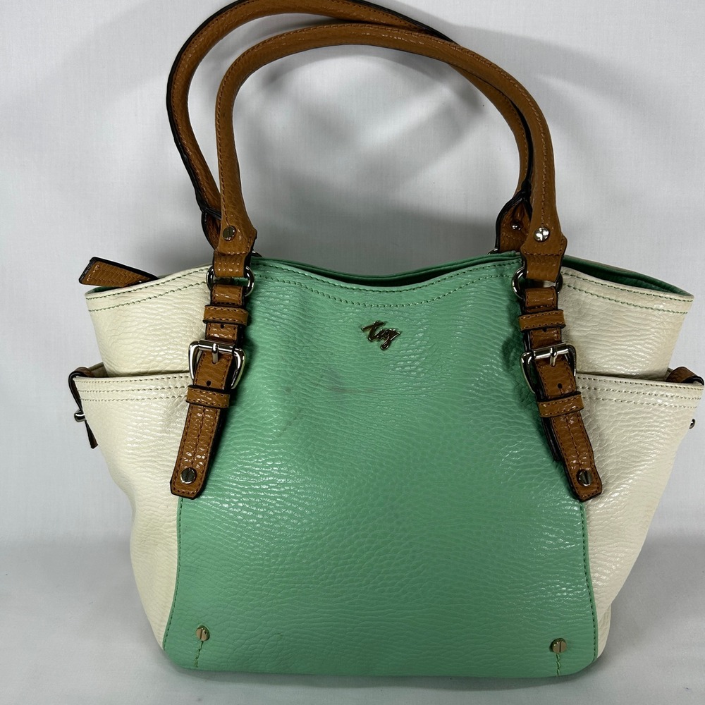 vintage Y2K Joy Mint Green Cream Tan Color Block Shoulder Bag Tote Handbag